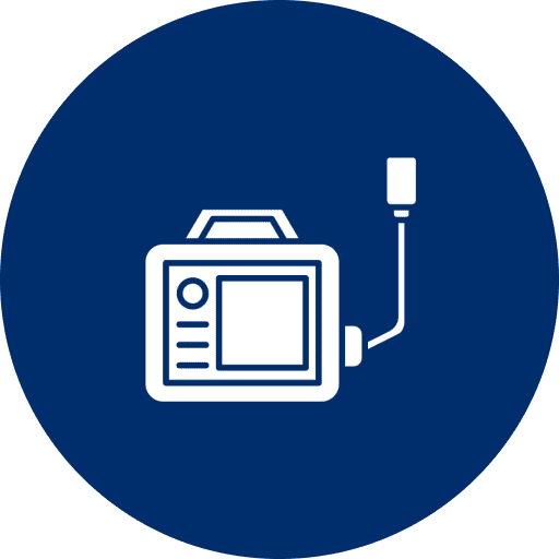 Medical device icon on blue background